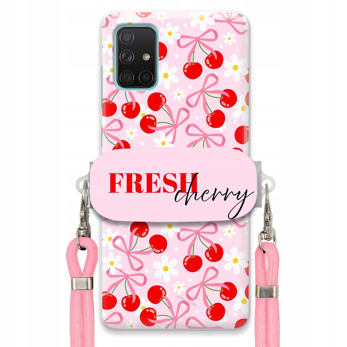 Pouzdro pro Samsung A71 Case Držák Šňůrka Růžová Cherry Třešničky Mašličky