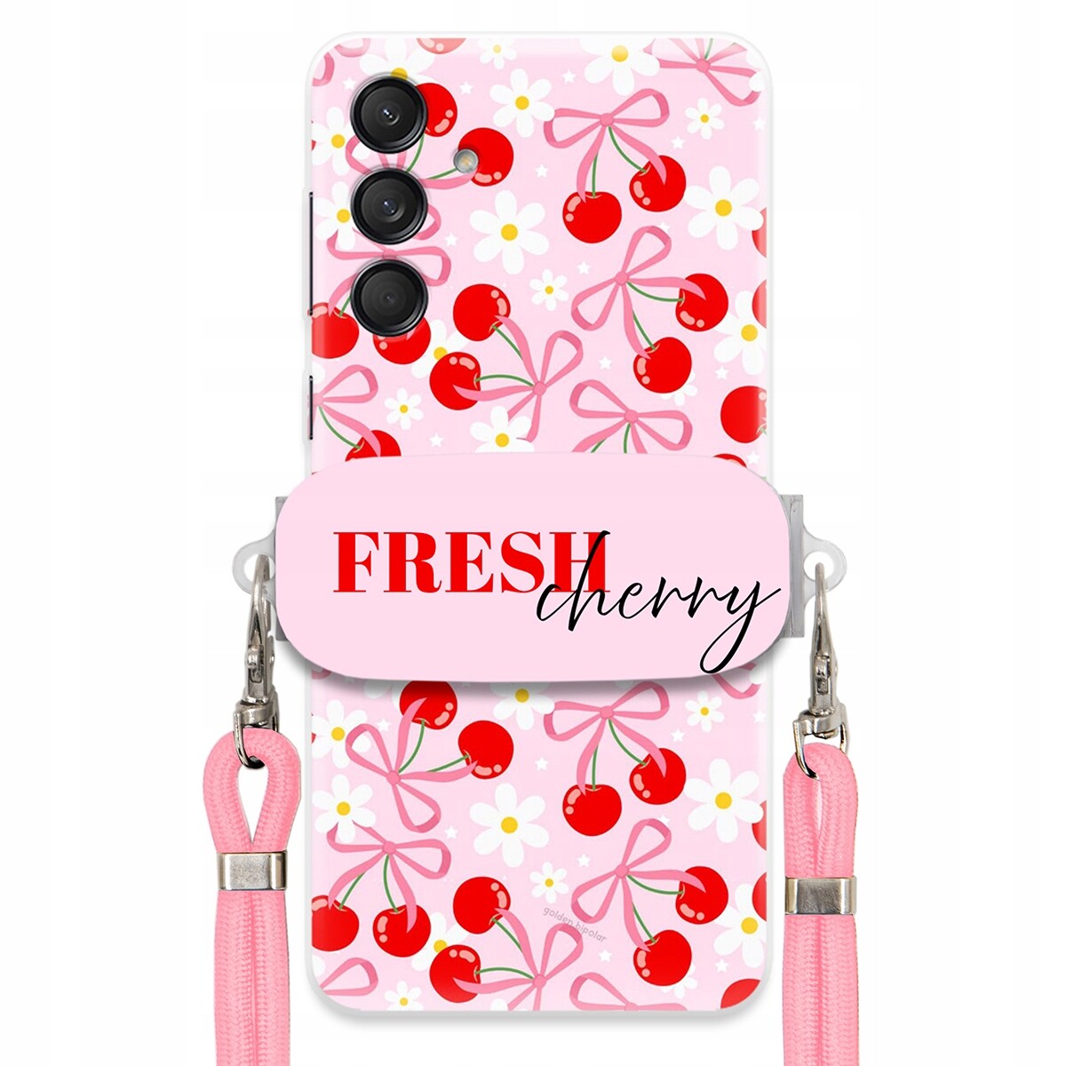 Pouzdro pro Samsung M55 5G Case Držák Šňůrka Růžová Fresh Cherry Mašle