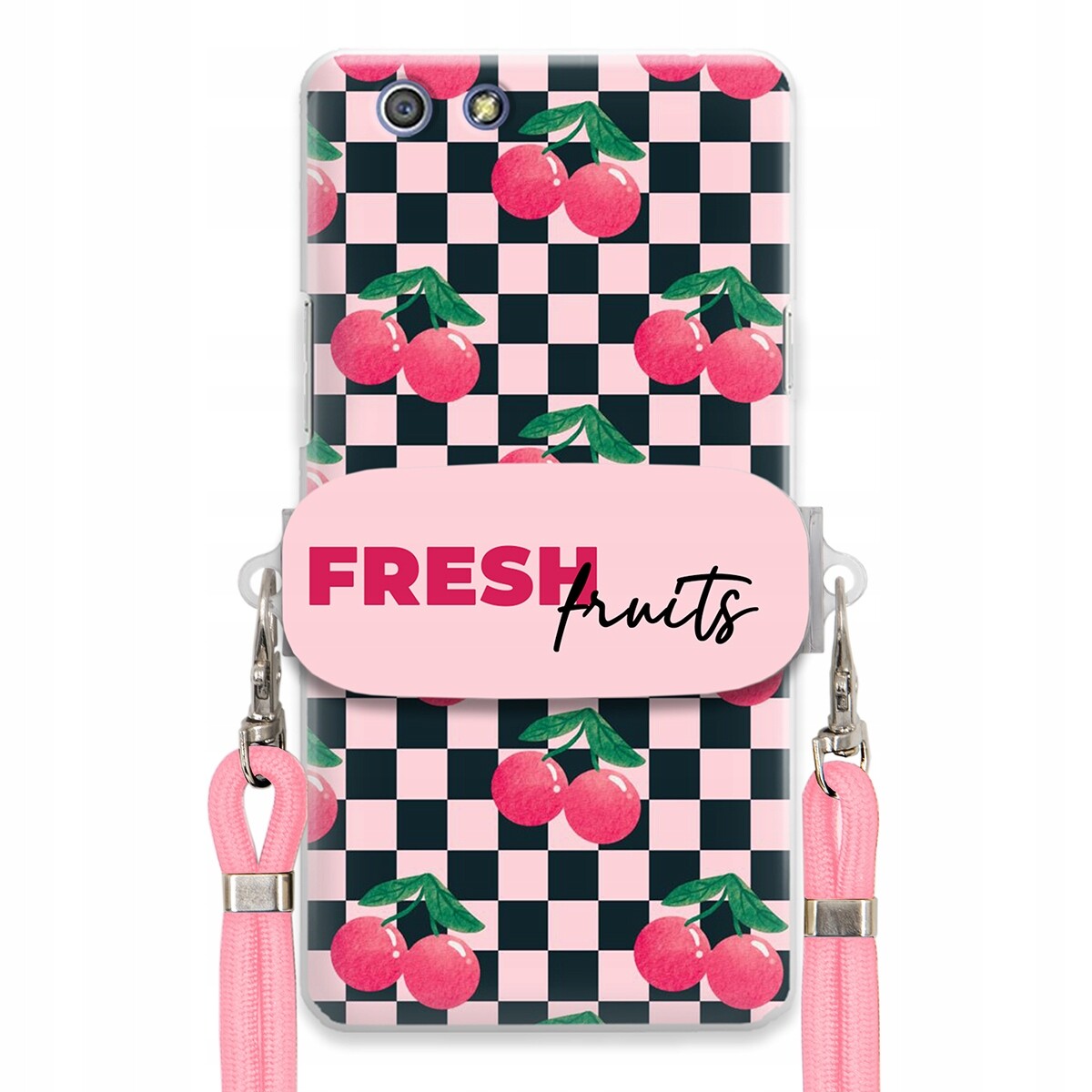 Pouzdro pro Oppo A51 Růžové vodítko Funkční rukojeť Fresh Fruits Šachovnice