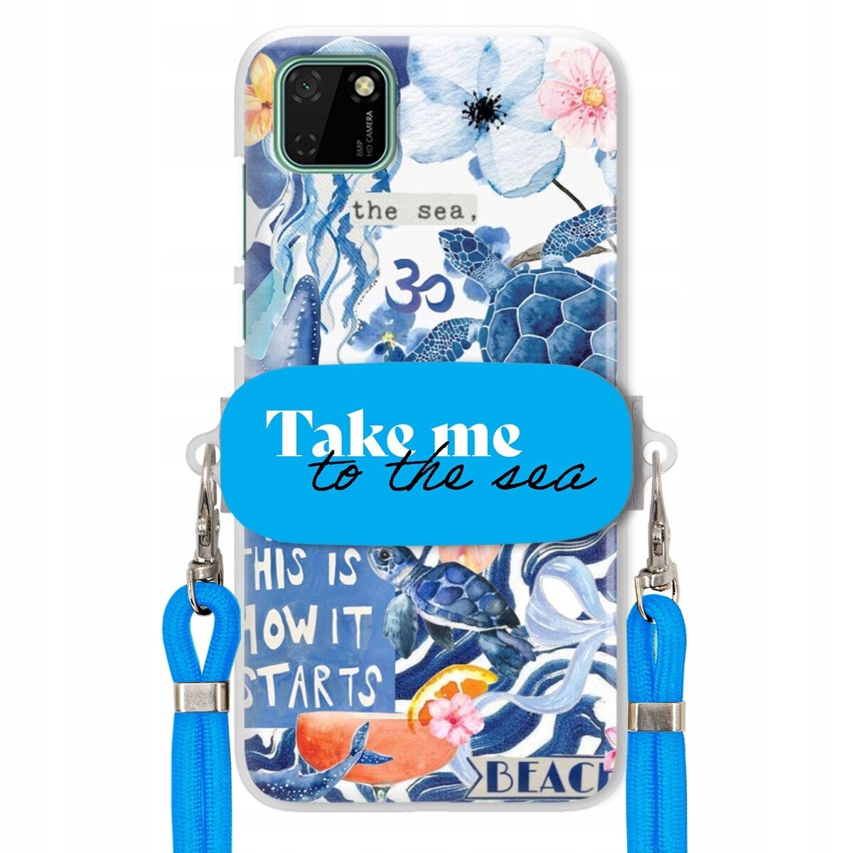 Pouzdro pro Huawei Y5P Modré Crossbody vodítko Držák Take Me To The Sea