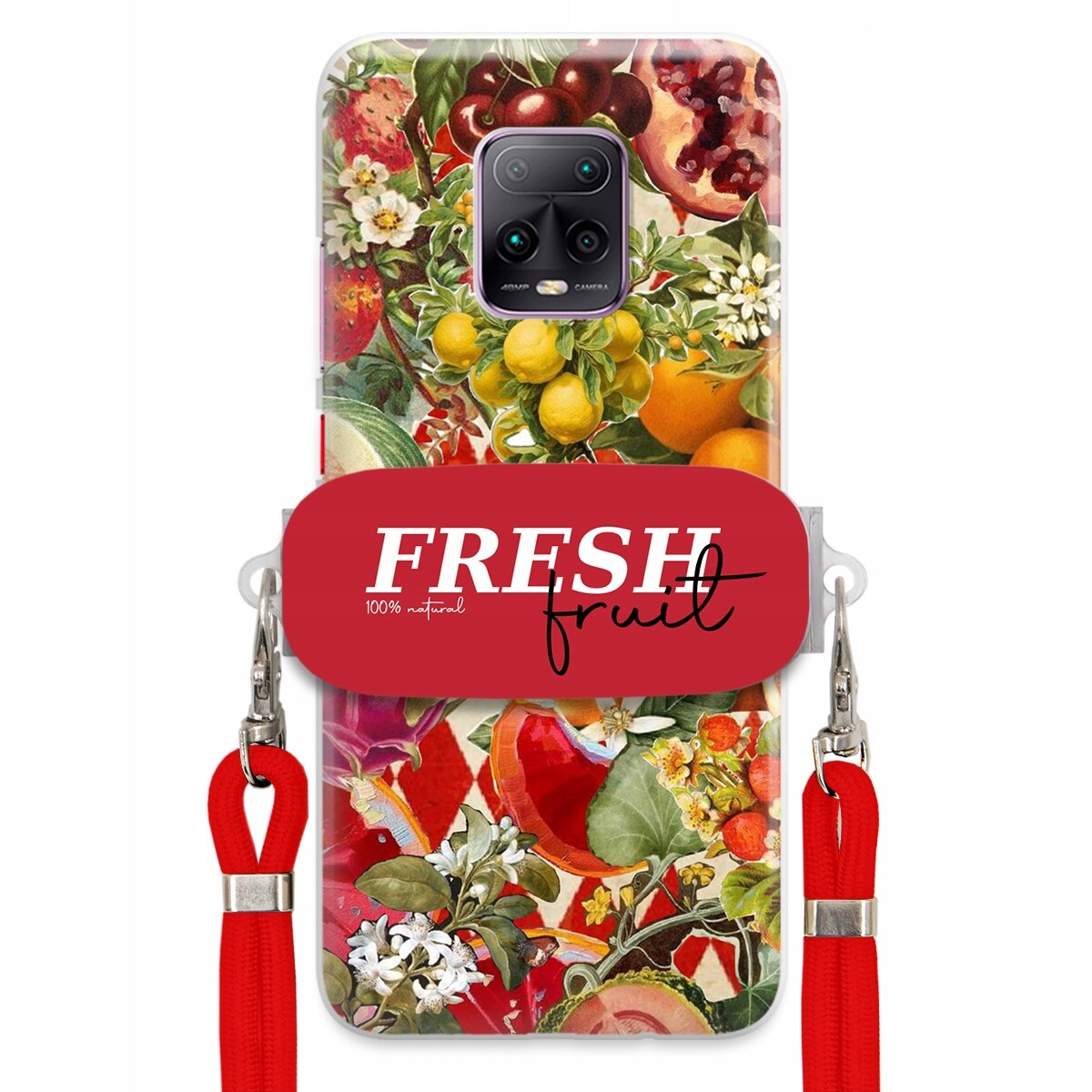 Pouzdro pro Xiaomi Redmi 10X 5G Červené Crossbody vodítko Držák Fresh Fruit