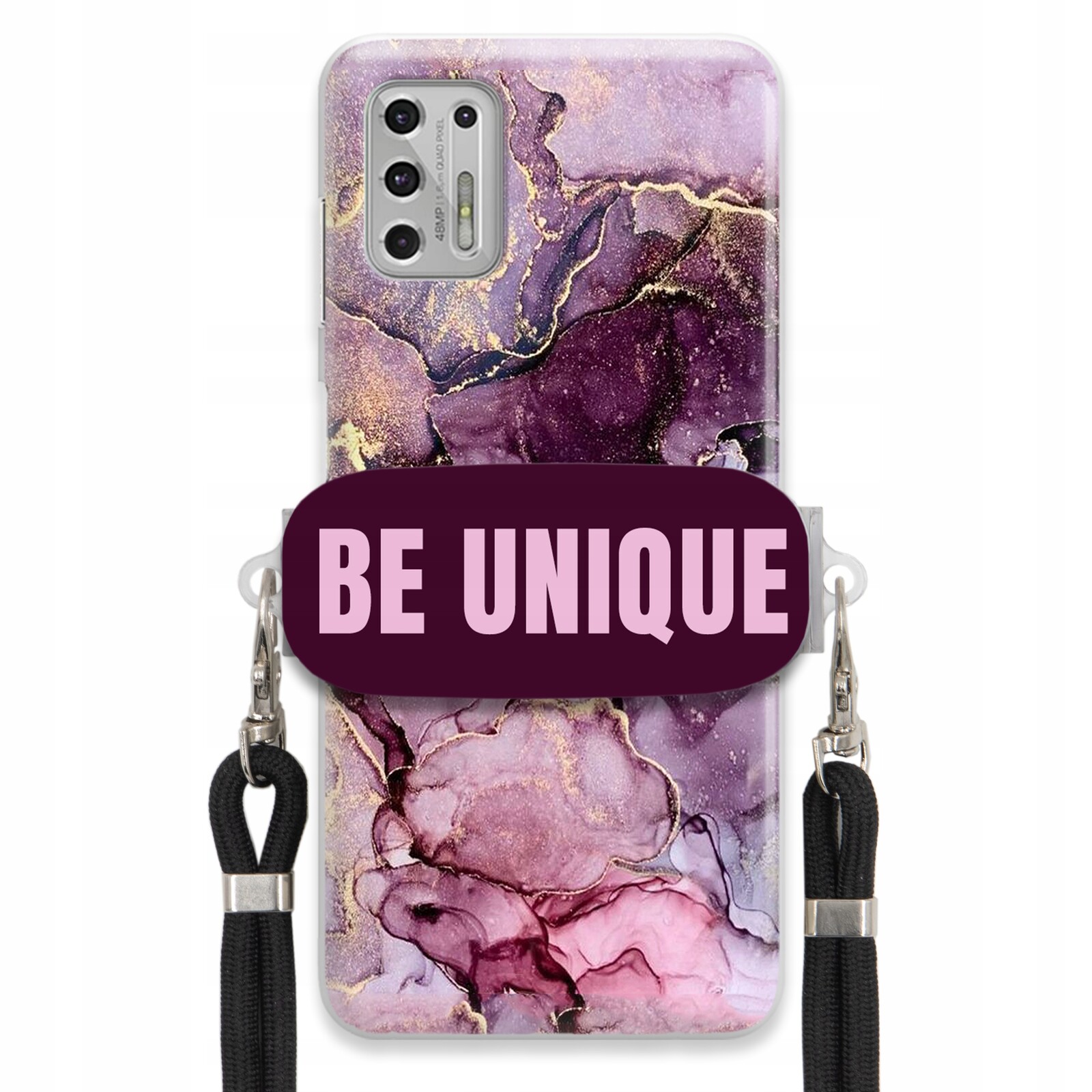 Pouzdro pro Motorola G Stylus 2021 úchytka Šňůrka Černá Fialová Mramor