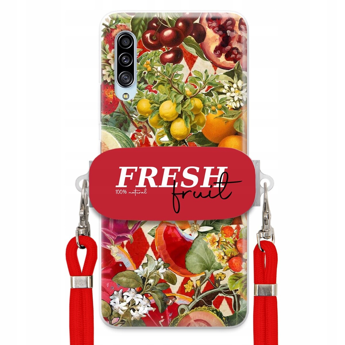 Pouzdro pro Samsung A90 Červené Crossbody vodítko Držák Fresh Fruit Ovocné
