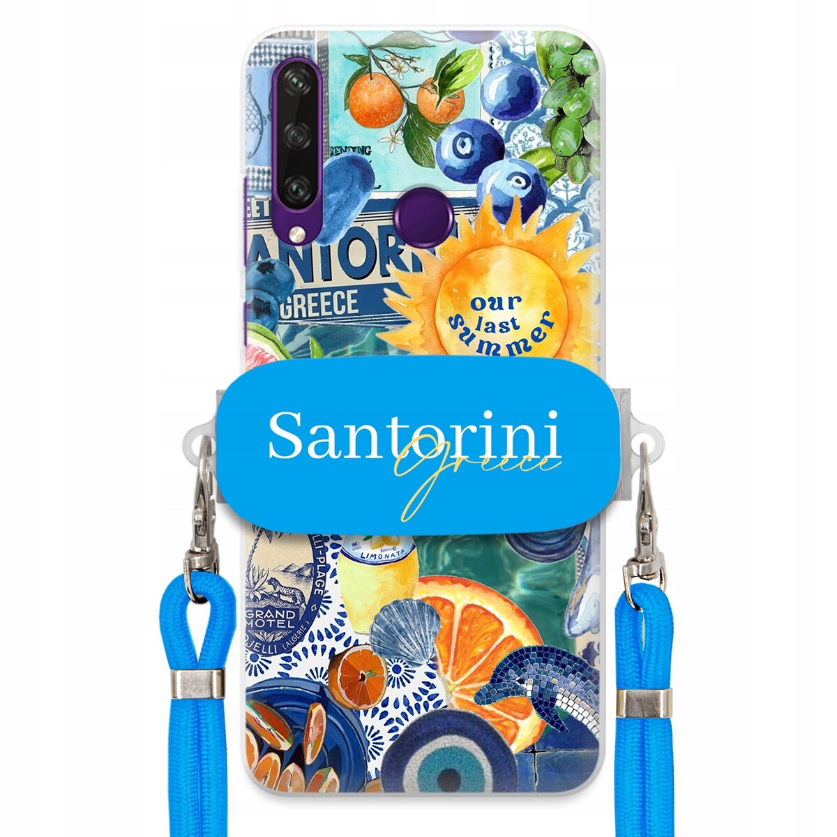 Pouzdro pro Huawei Y6P Modré Crossbody vodítko Držák Santorini Sea Vibes