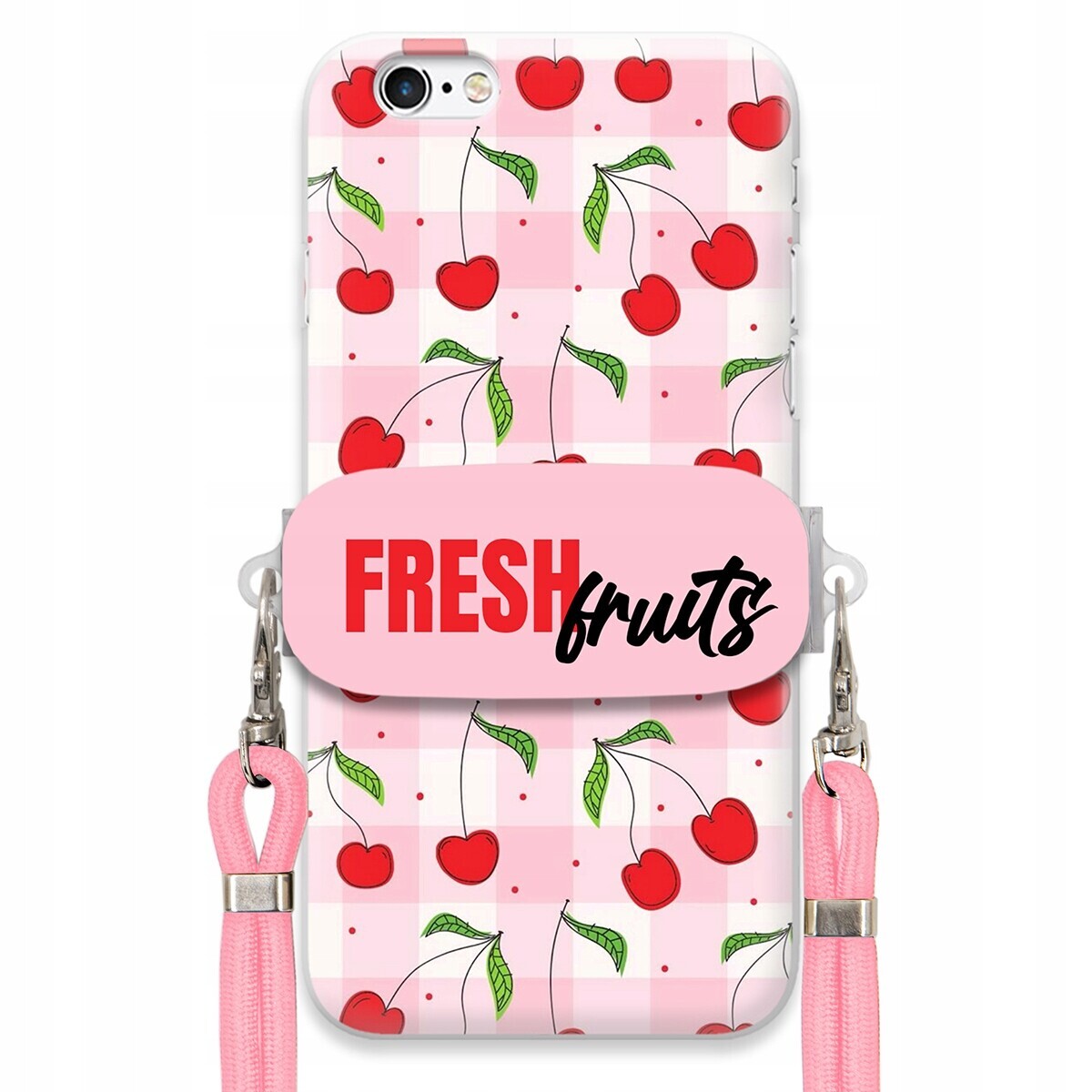 Pouzdro pro iPhone 6 Plus Case Držák Šňůrka Růžová Fresh Fruits Mřížka