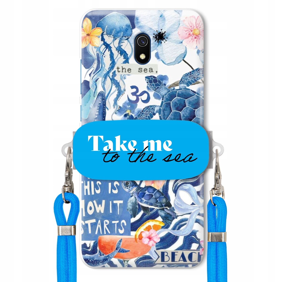Pouzdro pro Xiaomi Redmi 8A Premium Vodítko modré Držák Take Me To The Sea