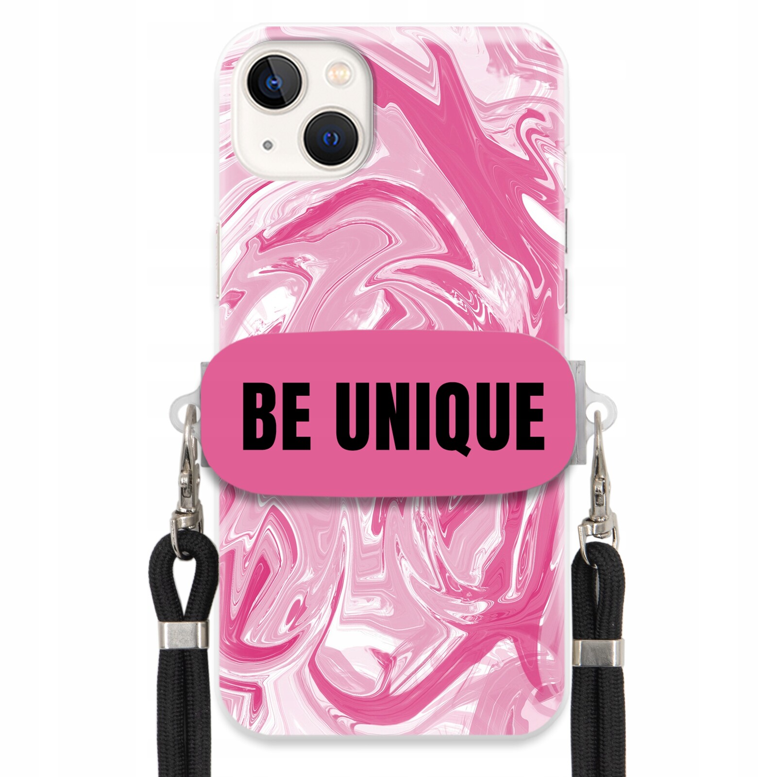 Pouzdro pro iPhone 14 Plus Case úchytka Šňůrka Černá Růžová Mramor Be Unique