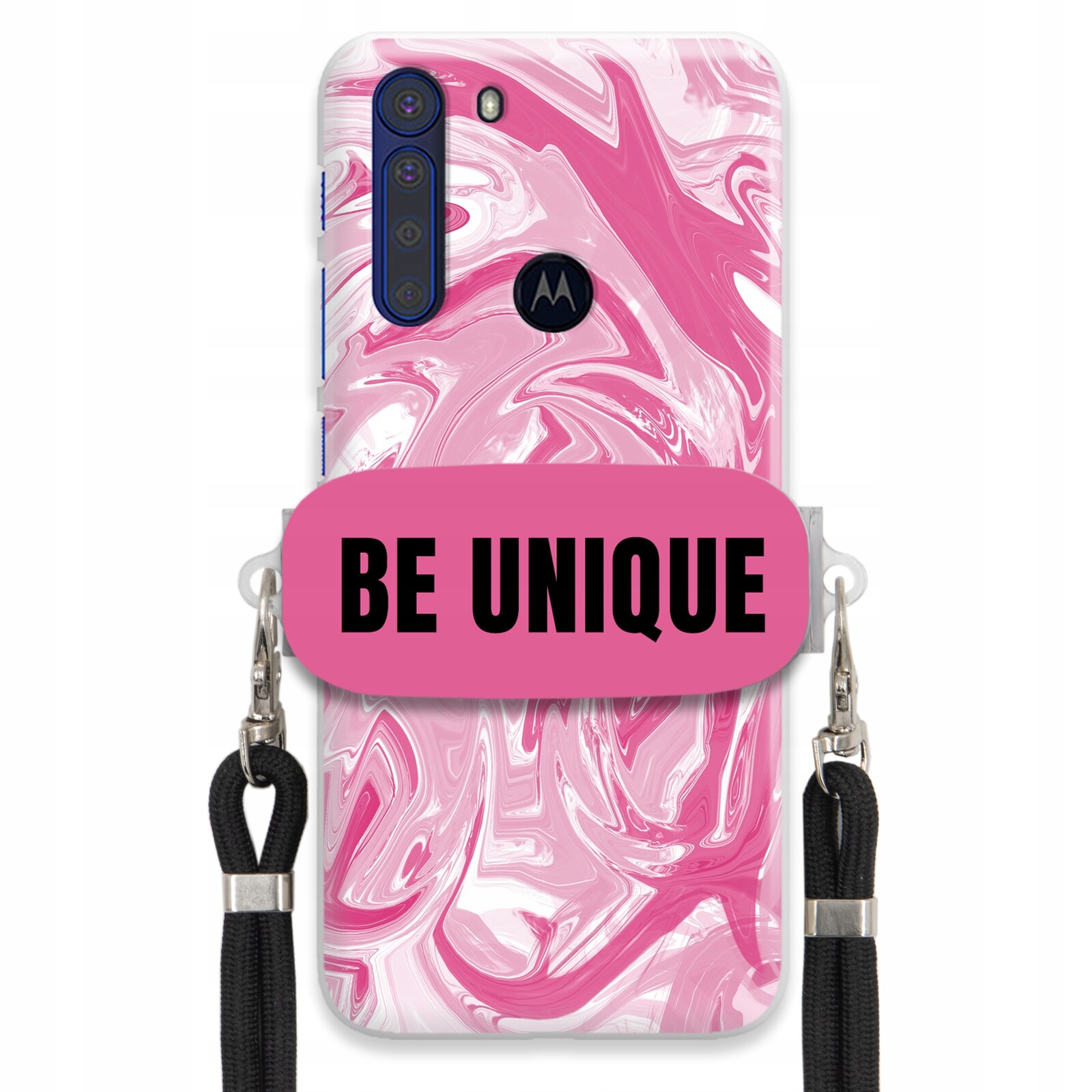 Pouzdro pro Motorola One Fusion Case Uchytky Šňůrka Černá Růže Mramor Unikátní