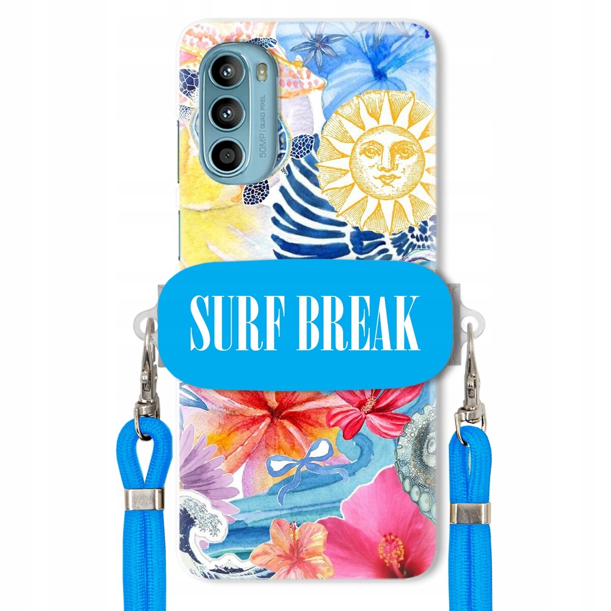Pouzdro pro Motorola G52 Modré Crossbody vodítko Držák Surf Break Lata