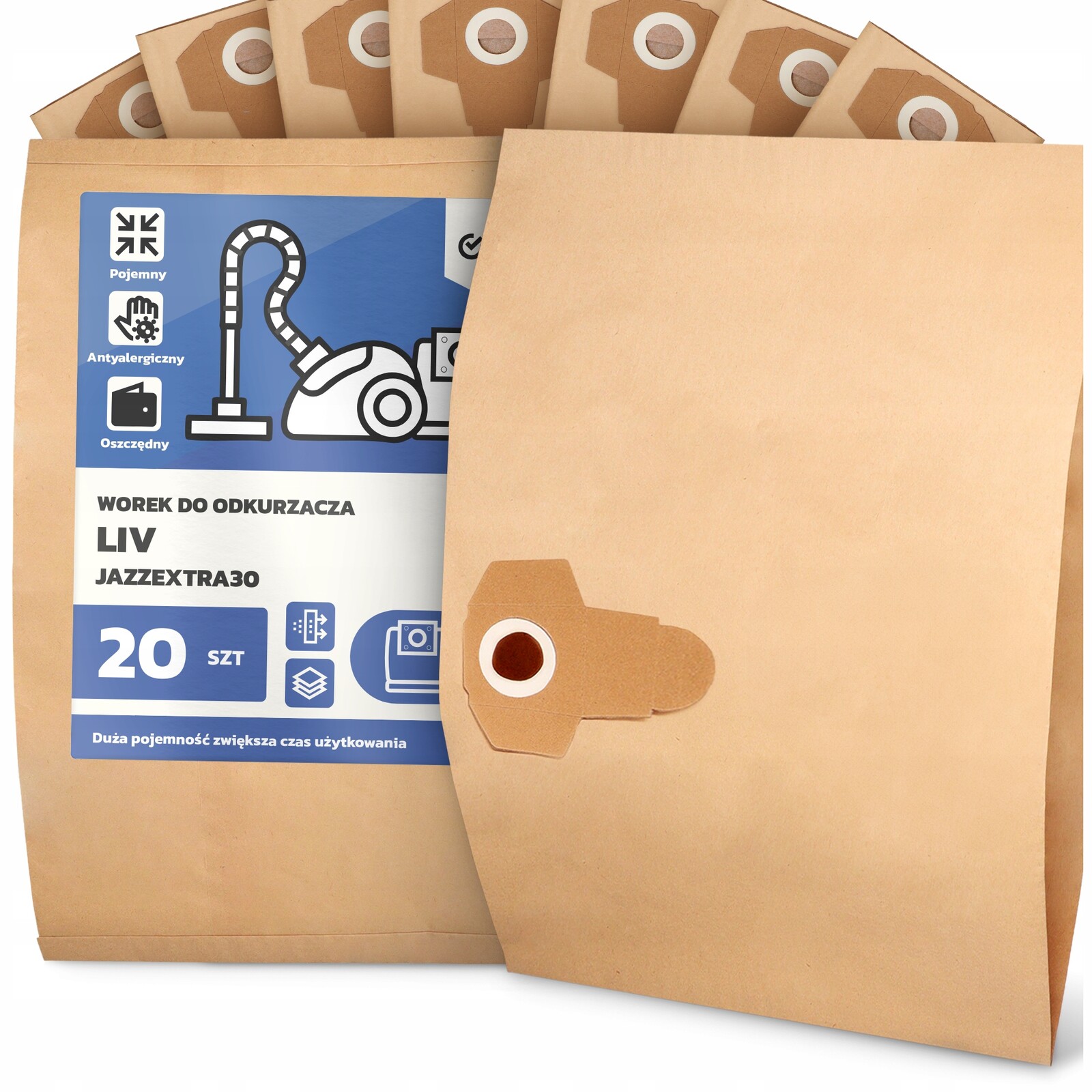 20 x Sáček Do Vysavače Liv JAZZEXTRA30 Papírový 2-vrstvový Sáček Sáčky 2A