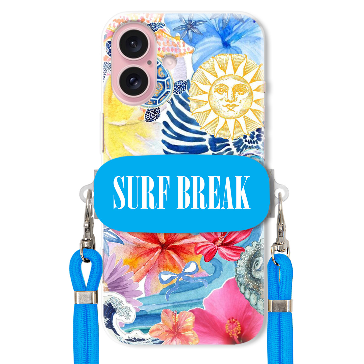 Pouzdro pro iPhone 16 Crossbody vodítko modré držák Surf Break Prázdninový