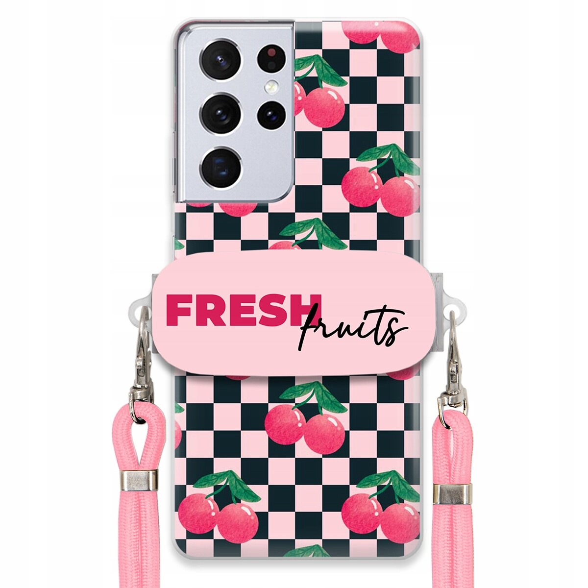 Pouzdro pro Samsung S21 Ultra 5G Růžové vodítko Funkční rukojeť Fresh Fruits