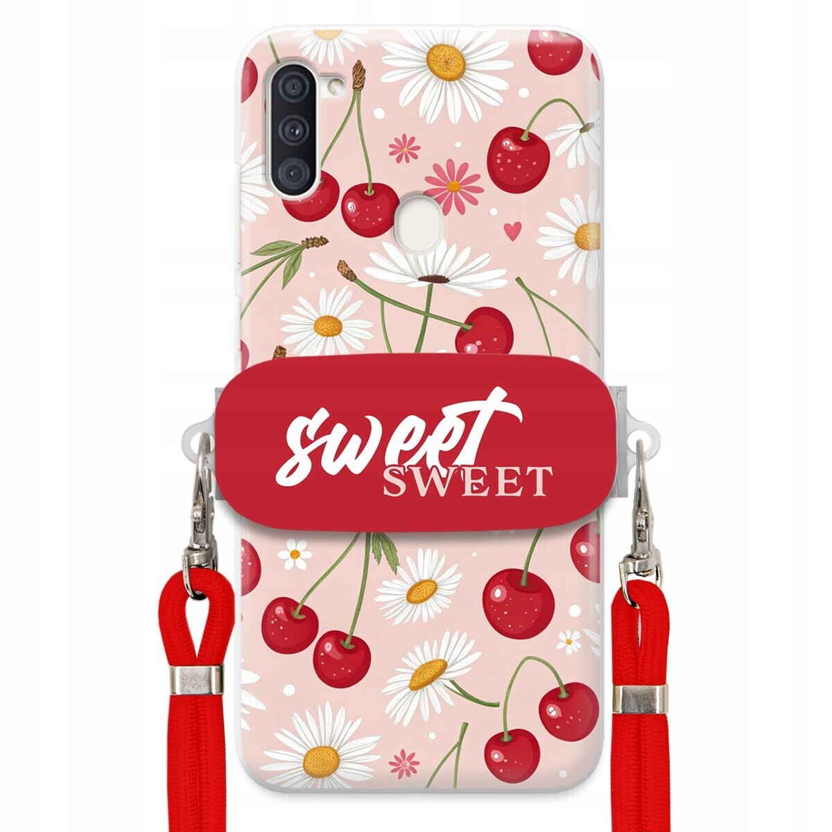 Pouzdro pro Samsung M11 Červené vodítko držák Sweet Sweet Višeň a sedmikráska