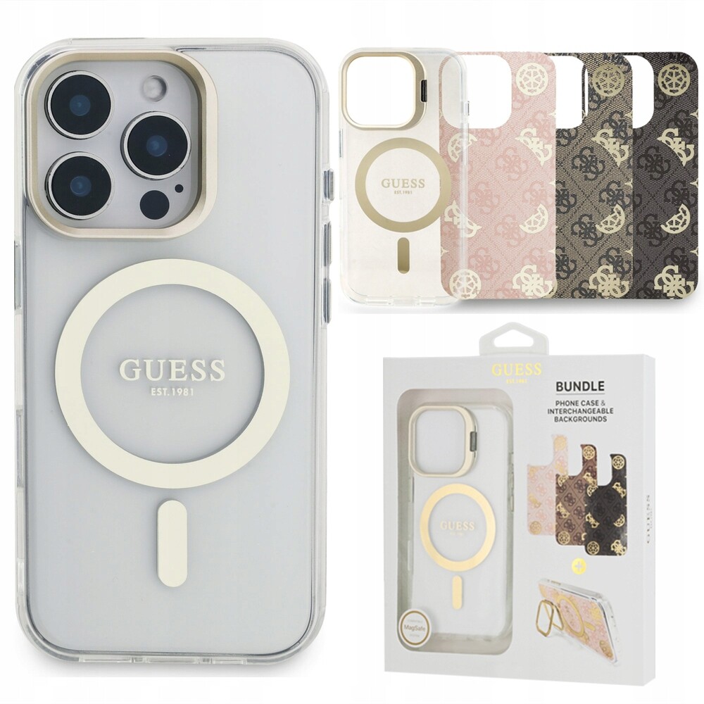 Originální pouzdro Guess 3v1 s vyměnitelnými krytkami MagSafe pro Apple iPhone 16 Pro