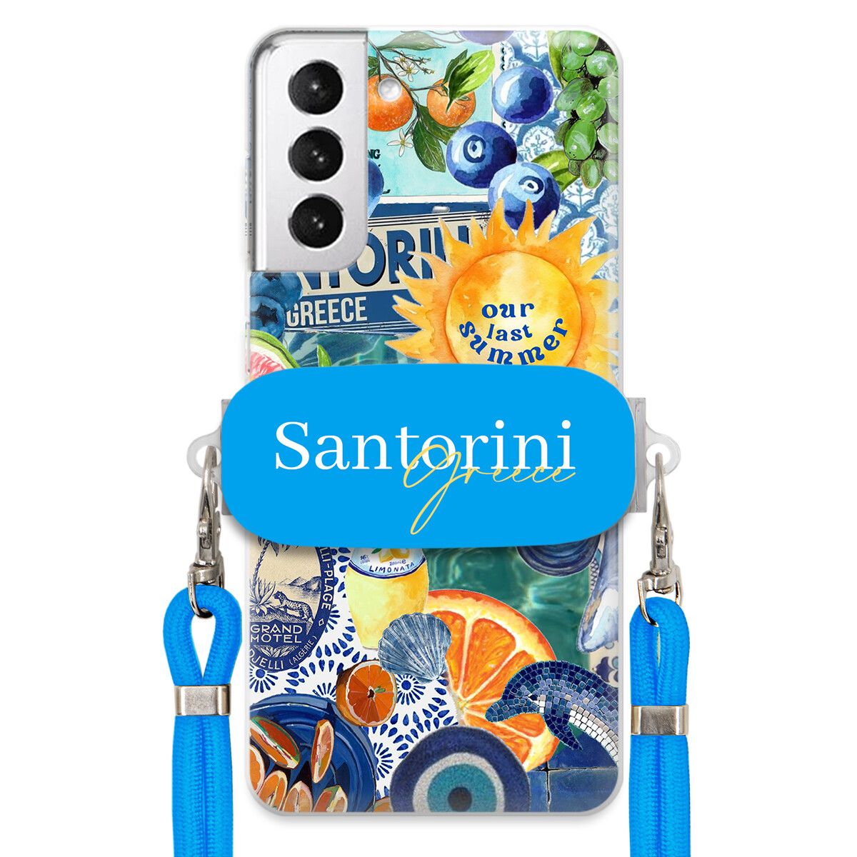 Pouzdro pro Samsung S21 Plus 5G Modré vodítko držák Santorini Sea Vibes