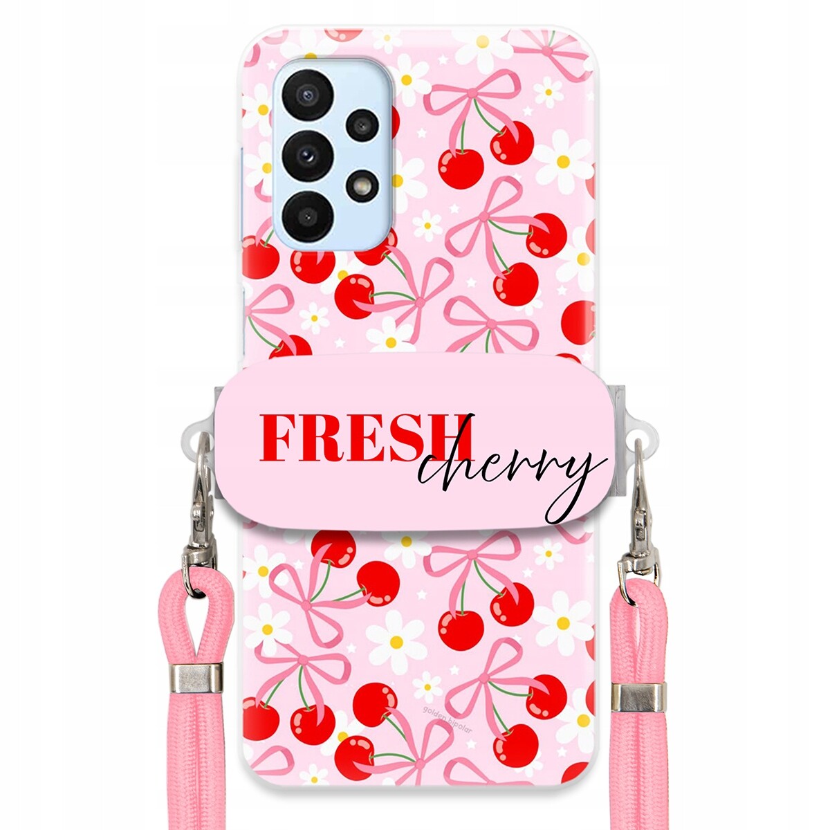 Pouzdro pro Samsung A23 5G Case Držák Šňůrka Růžová Fresh Cherry Kokardy