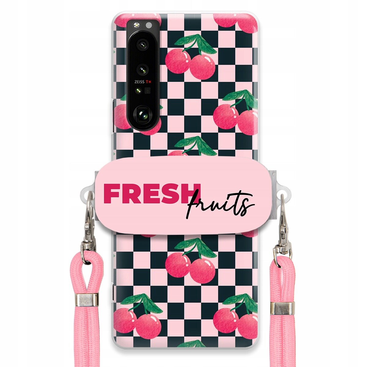 Pouzdro pro Sony Xperia 1 III Crossbody vodítko držák Šachovnice Fresh Fruits