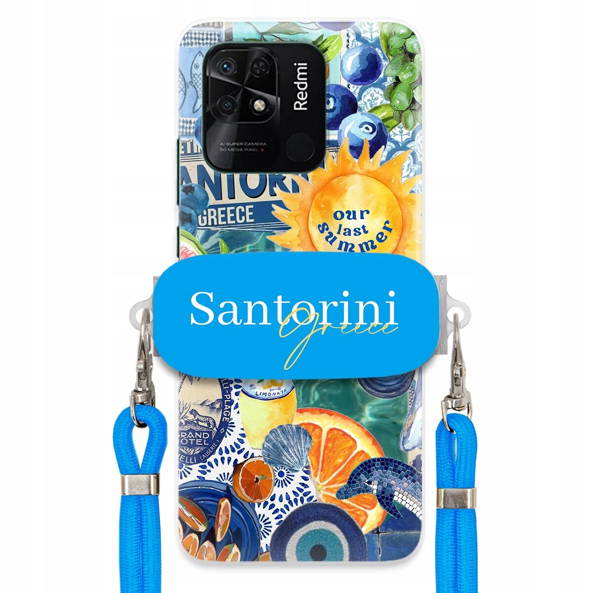 Pouzdro pro Xiaomi Redmi 10C 4G Modré vodítko držák Santorini Sea Vibes