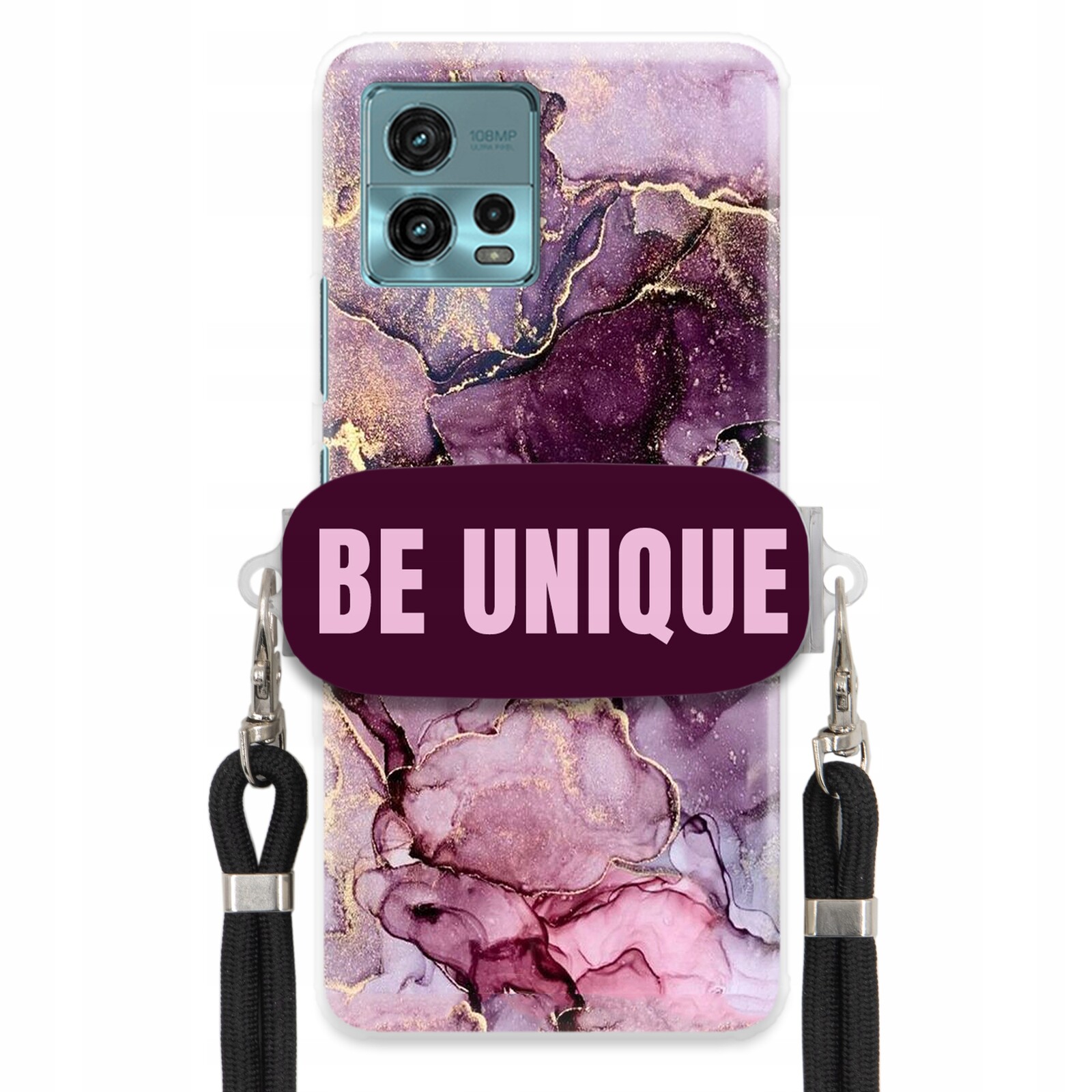 Pouzdro Premium pro Motorola G72 Case Uchywt Šňůrka Černá Fialová Mramorová