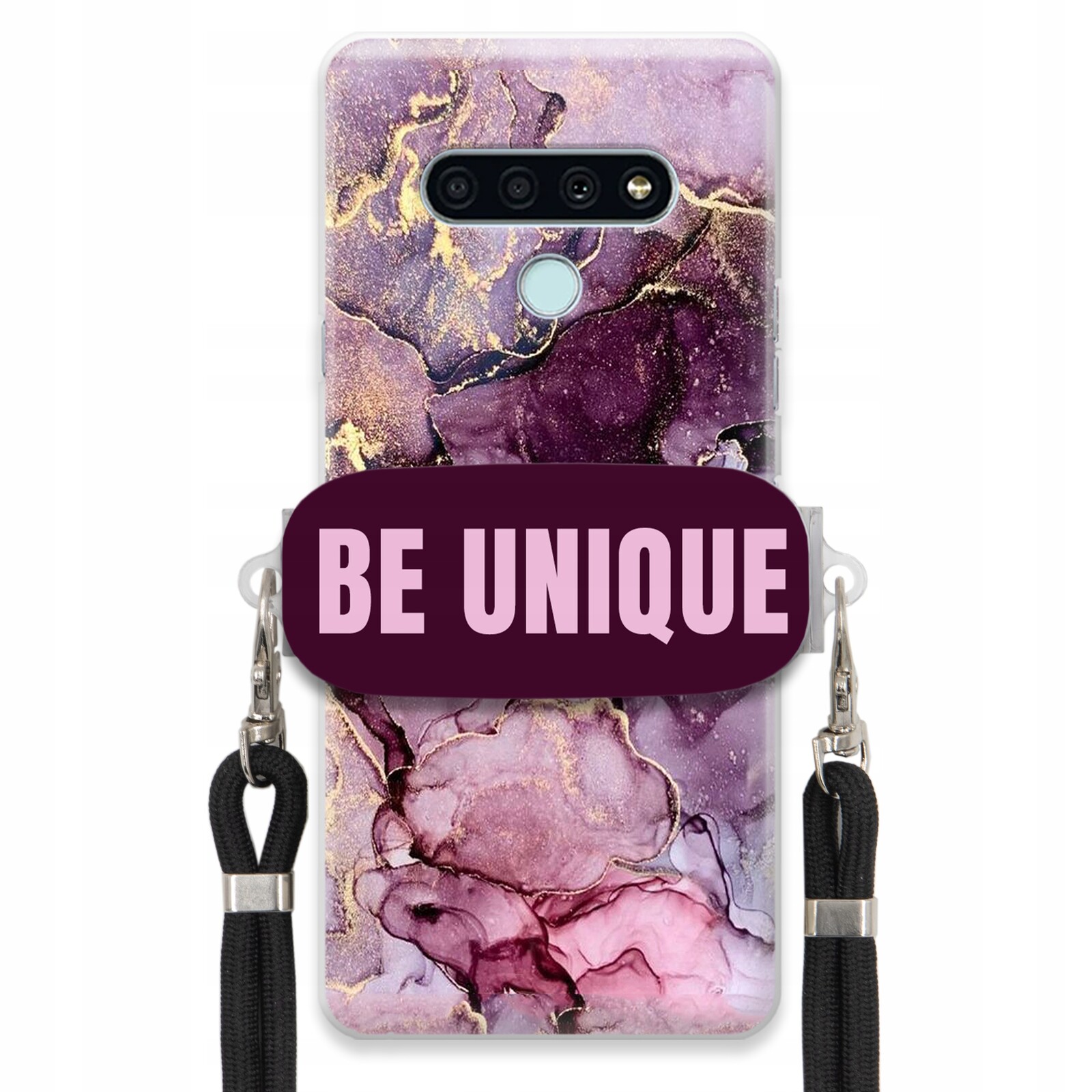 Pouzdro Premium pro Lg K71 Case úchytka na šňůrku Černá Be Unique Fialová Mramorová