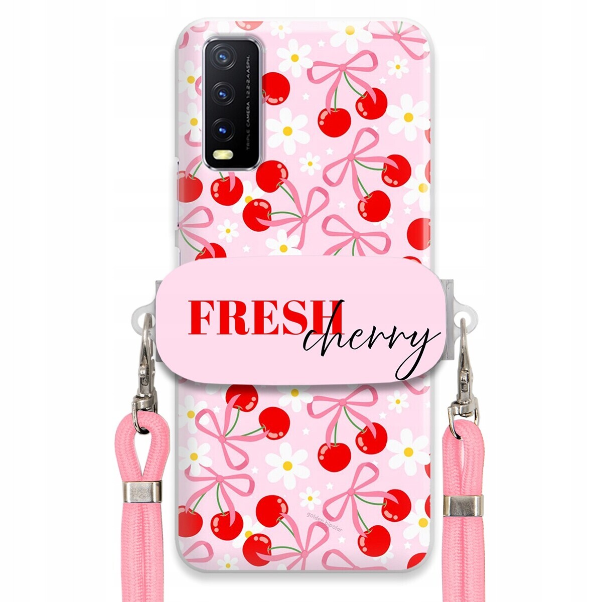 pouzdro na Vivo Y20 2021 Case Držák Šňůrka Růžová Fresh Cherry Kokardy
