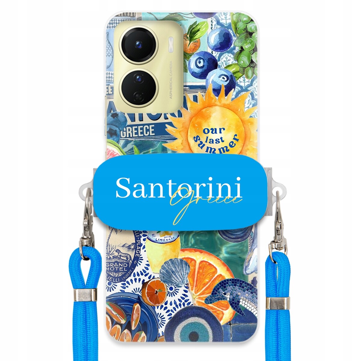 pouzdro na Vivo Y16 Modré Crossbody vodítko držák Santorini Greece Sea