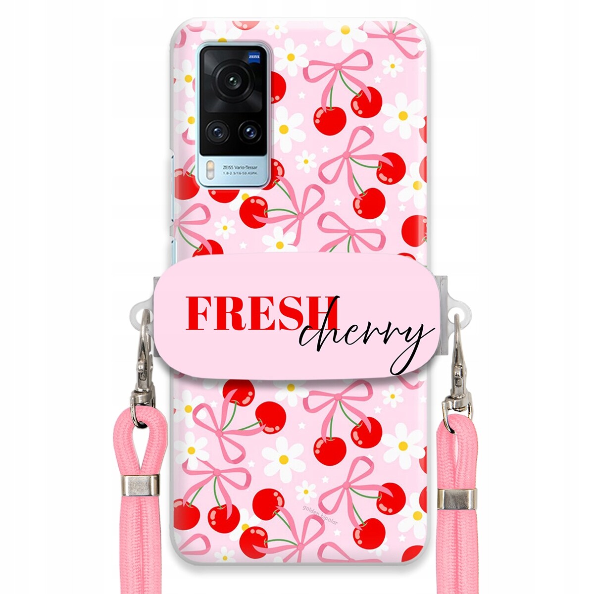 pouzdro na Vivo X60 Držák Šňůrka Růžová Fresh Cherry Kokardy Pink