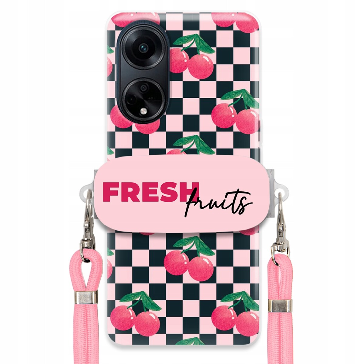 Pouzdro pro Oppo A98 5G Vodítko Pink Crossbody Držák Šachovnice Fresh Fruits