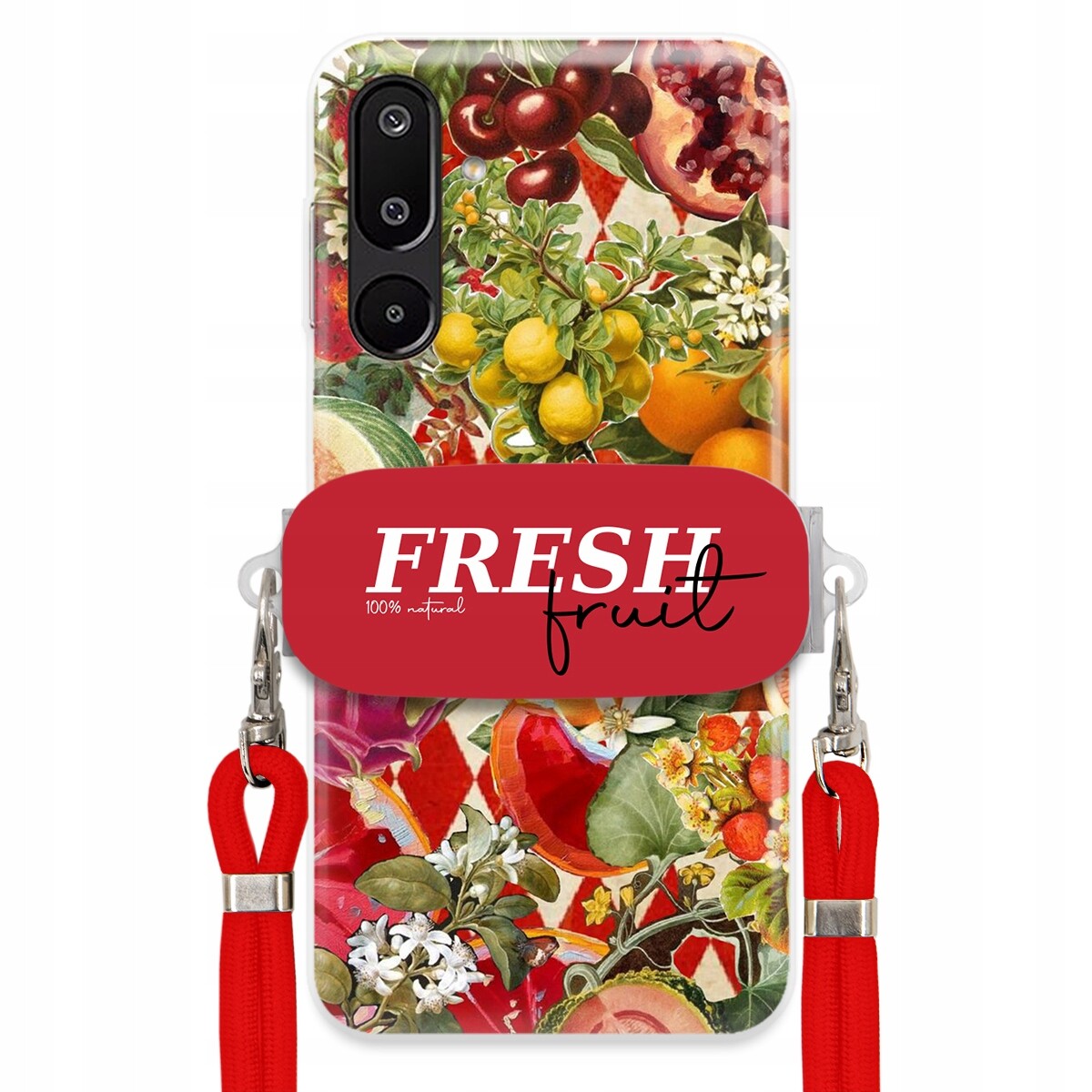 Pouzdro pro Samsung M16 Červené Crossbody vodítko Držák Fresh Fruit Ovocné