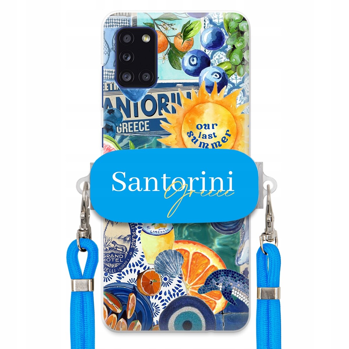 Pouzdro pro Samsung A31 Modré Crossbody vodítko Držák Santorini Sea Vibes