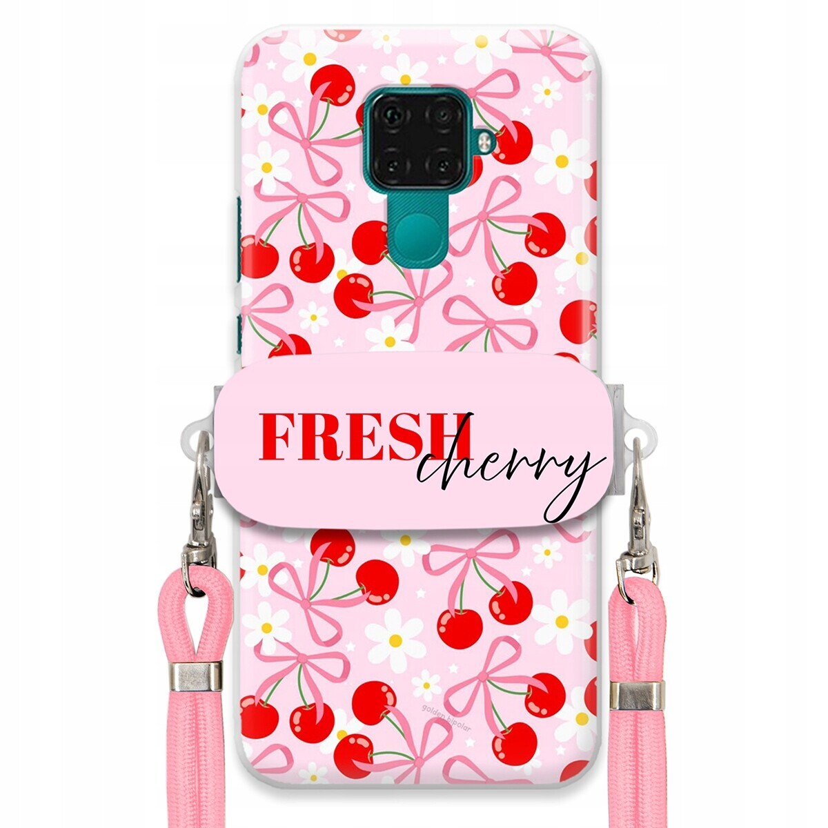 Pouzdro pro Huawei Mate 30 Lite Case Držák Šňůrka Růžová Cherry Kokardy