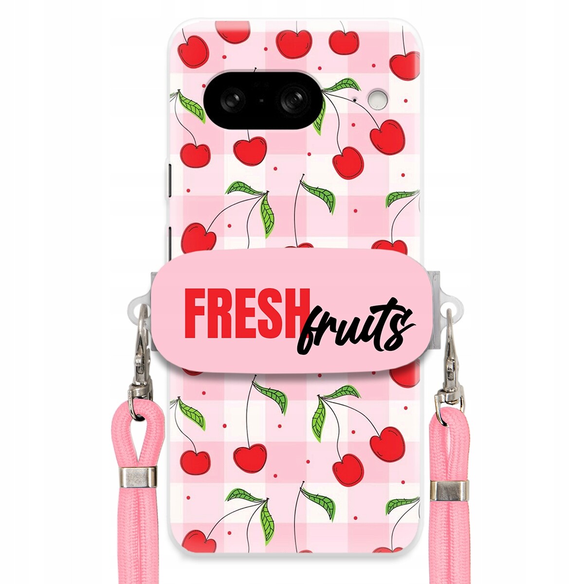 Pouzdro pro Google Pixel 8 Case držák na šňůrku Růžová Fresh Fruits Mřížka