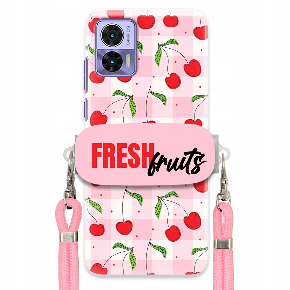 Pouzdro pro Motorola Edge 30 Lite Case Držák Šňůrka Růžová Fruits Mřížka