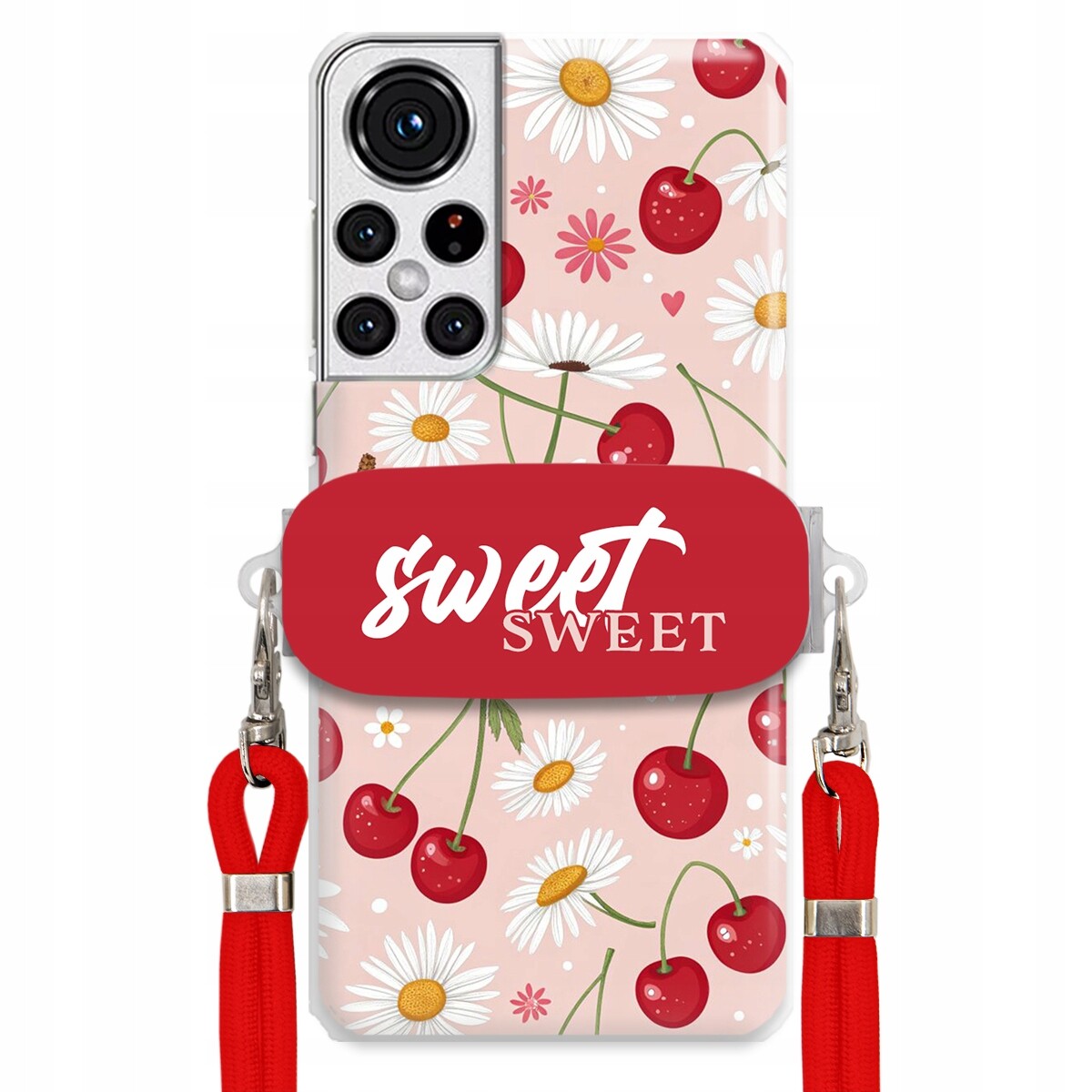 Pouzdro pro Samsung S22 Plus Červené vodítko držák Sweet Sweet Višňový Květ