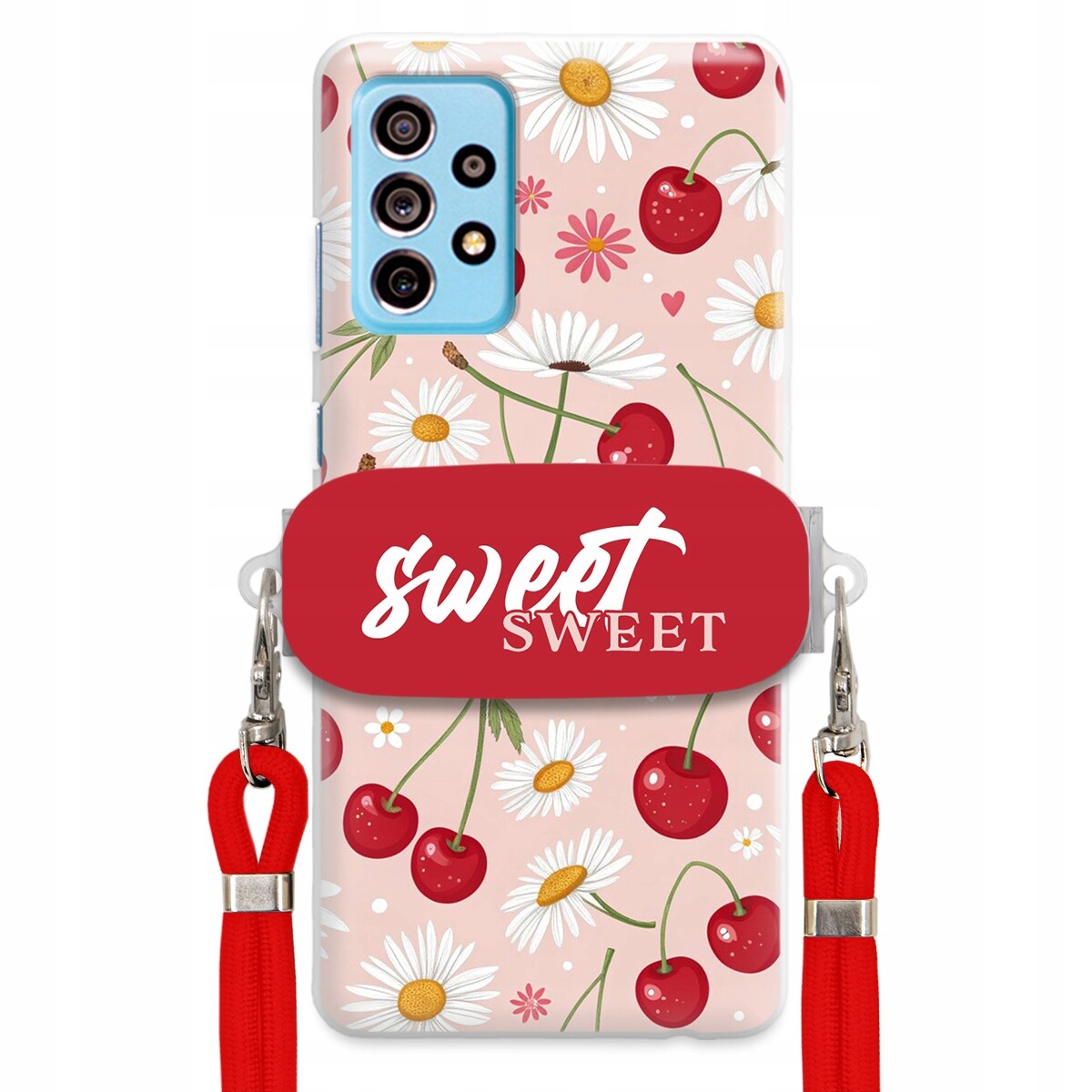 Pouzdro pro Samsung A73 5G Červené vodítko držák Crossbody Sweet Višňový Květ