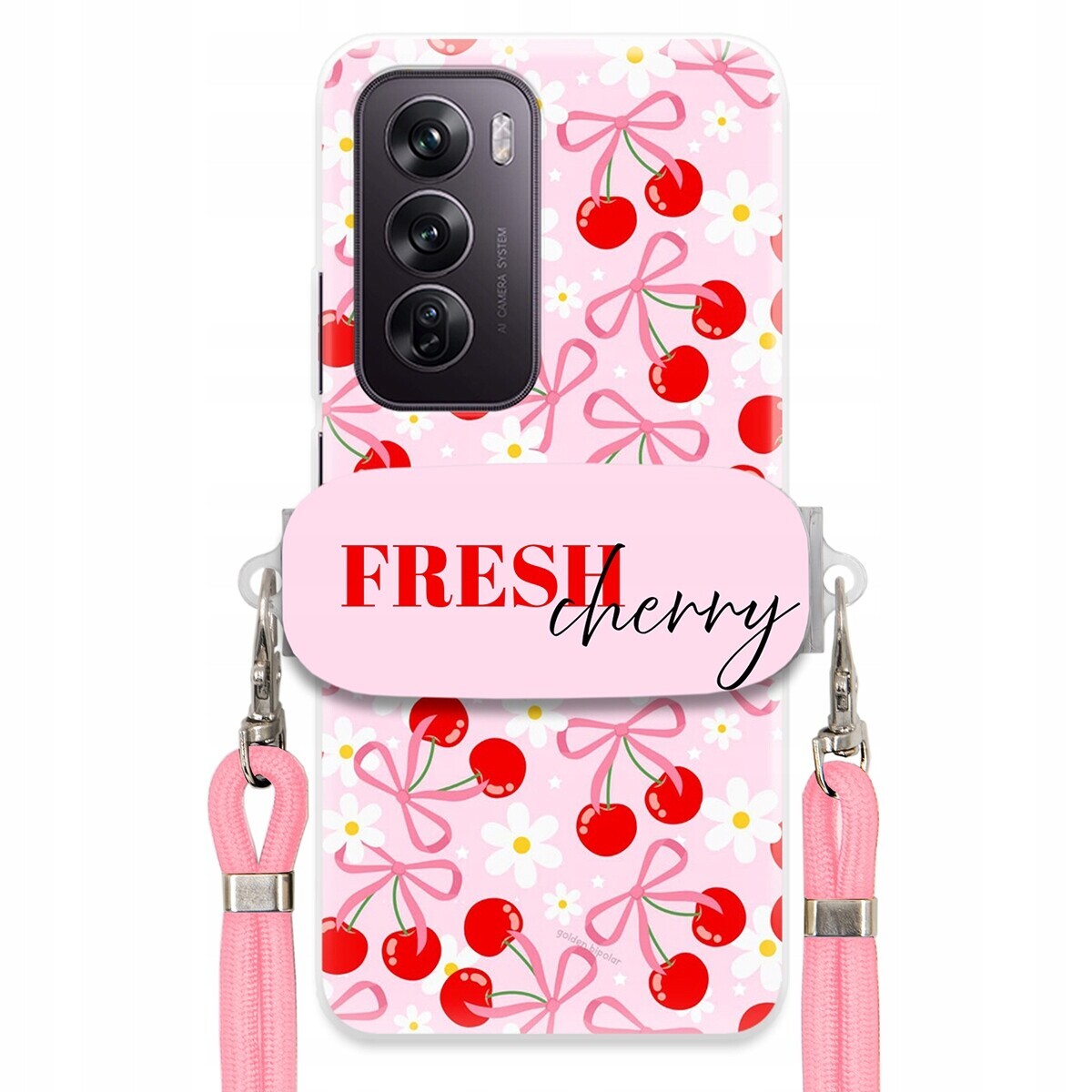 Pouzdro pro Oppo Reno 12 Pro 5G Case Držák Šňůrka Růžová Cherry Kokardy
