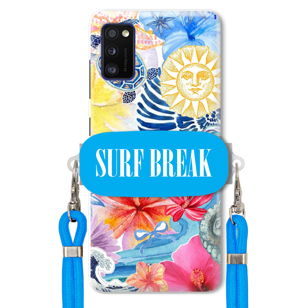 Pouzdro pro Samsung A41 Modré Crossbody vodítko Držák Surf Break Lata