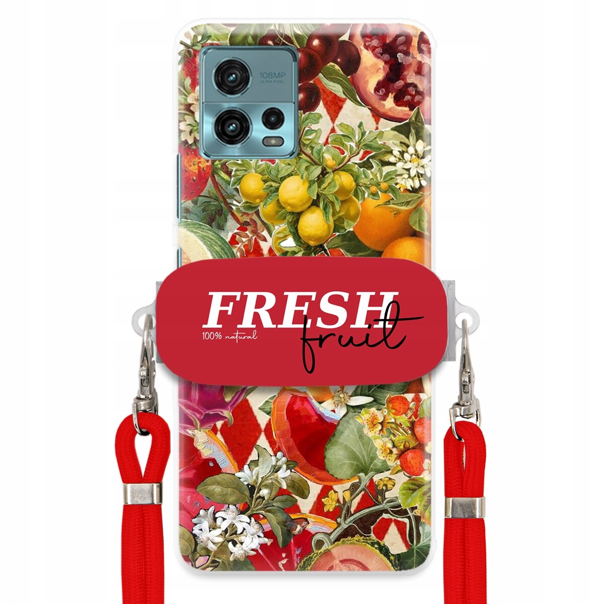 Pouzdro pro Motorola G72 Červené Crossbody vodítko Držák Fresh Fruit Ovocné