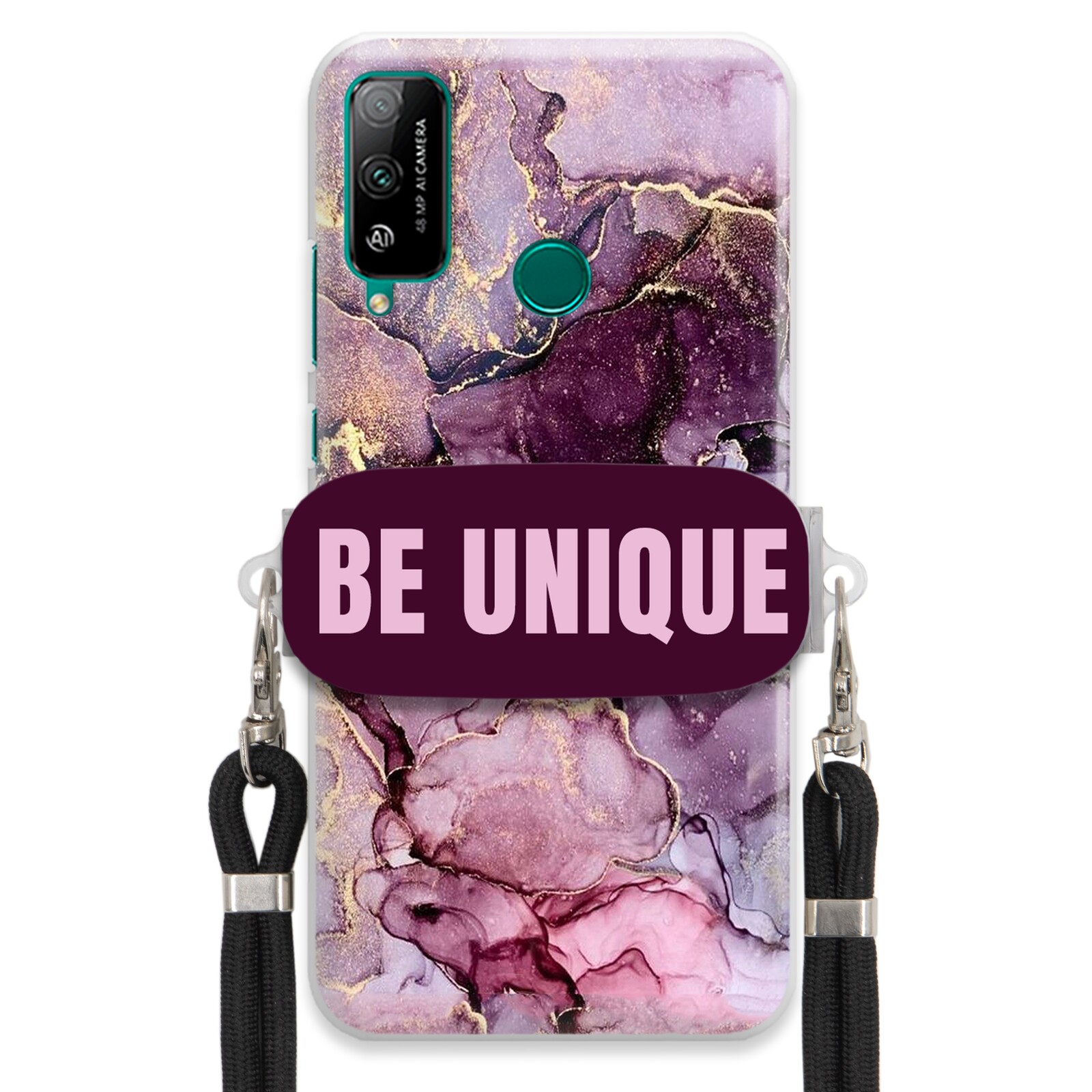 Pouzdro pro Huawei Honor Play 4T Sklopná šňůra Černá Fialová Mramorová