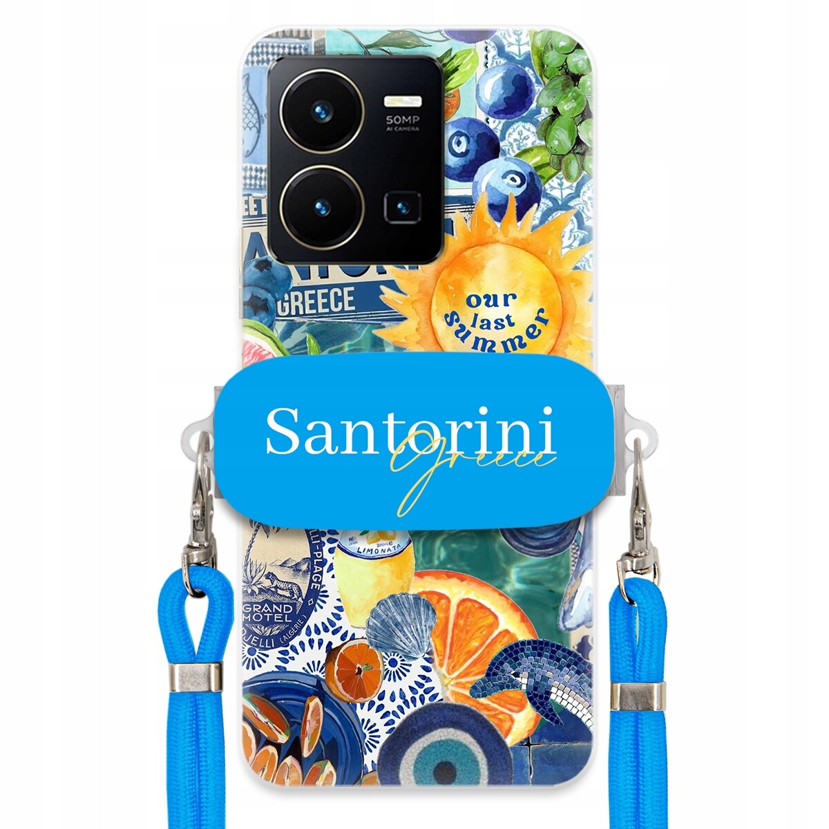 pouzdro na Vivo Y35 4G Modré vodítko Crossbody Držák Santorini Sea Vibes