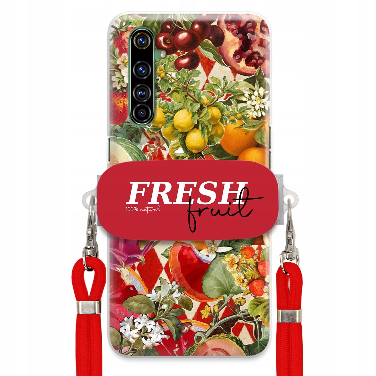 Pouzdro pro Realme X50 Pro Červené Crossbody vodítko Držák Fresh Fruit Ovoce