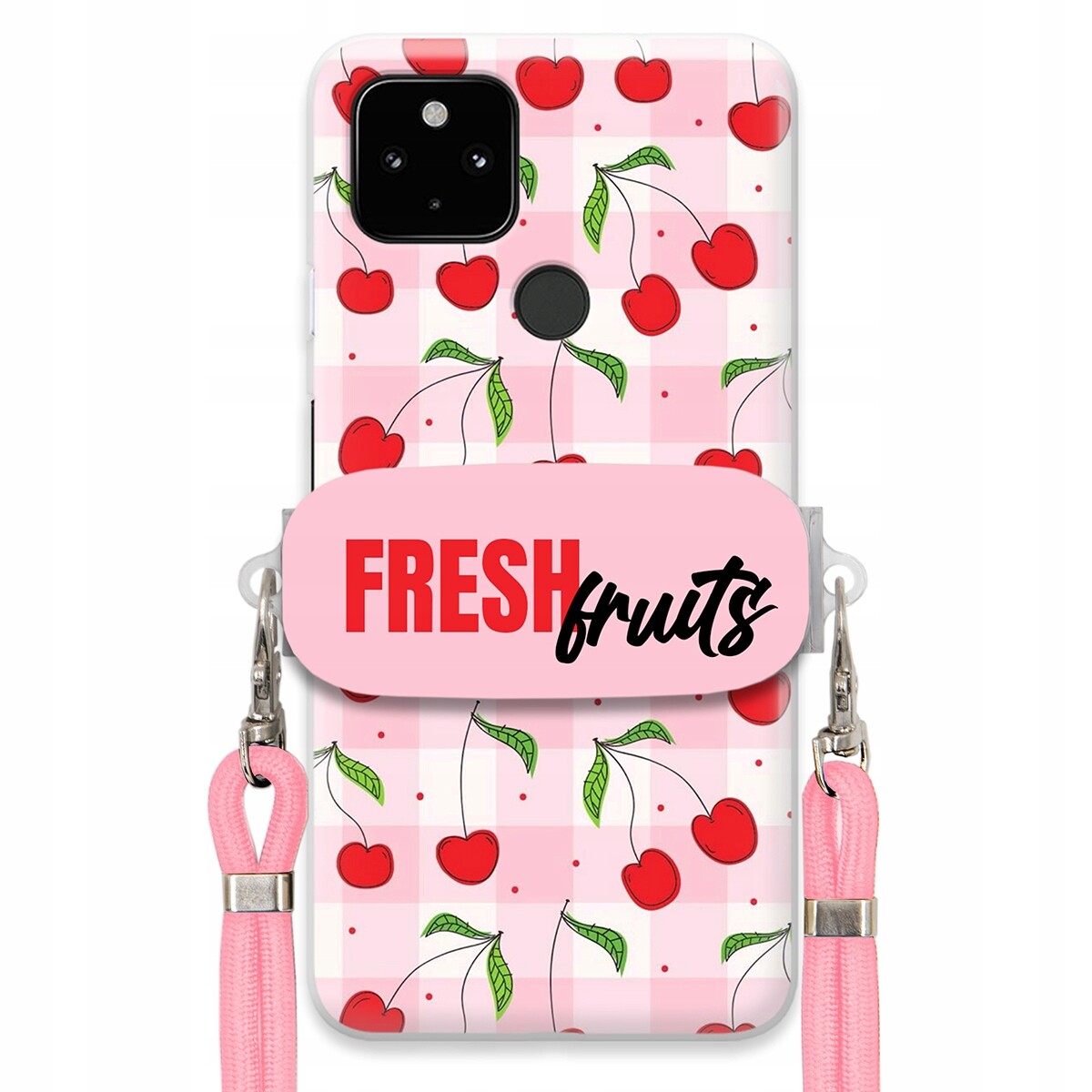 Pouzdro pro Google Pixel 4A 5G Case Držák Šňůra Růžová Fresh Fruits Mřížka