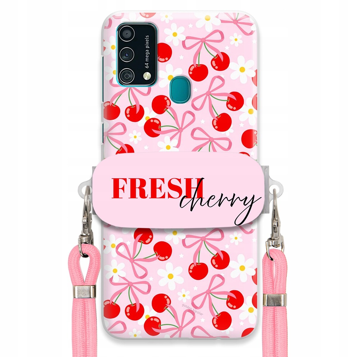Pouzdro pro Samsung F41 Case Držák Šňůrky Růžová Cherry Třešničky Mašličky
