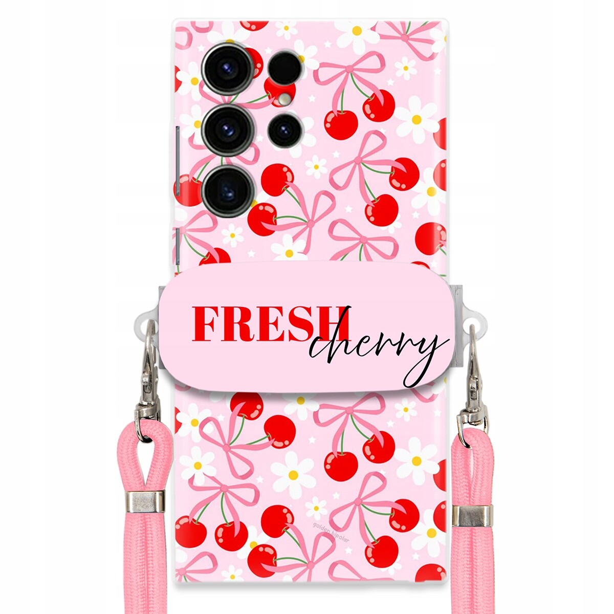 Pouzdro pro Samsung S24 Ultra Case Držák na šňůrku Růžový Fresh Cherry Mašle