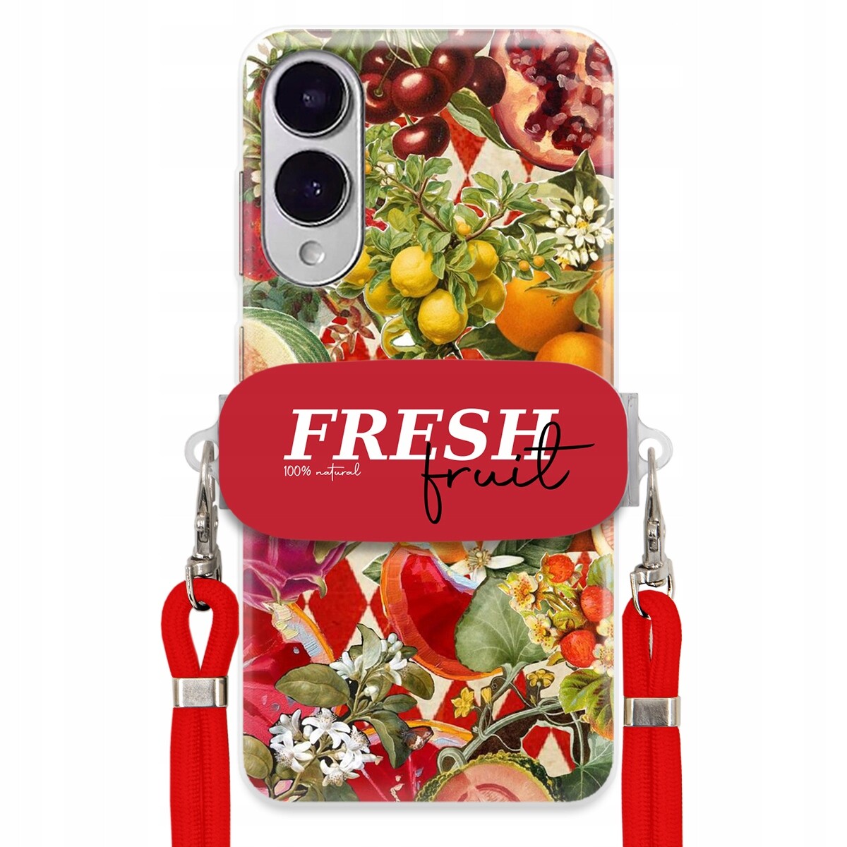Pouzdro pro Samsung S25 Edge Červené Crossbody vodítko Držák Fresh Fruit