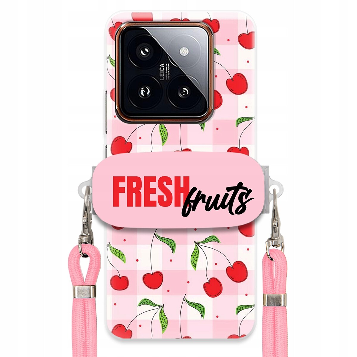 Pouzdro pro Xiaomi 14 Pro Case Držák Šňůrka Růžová Fresh Fruits Mřížka