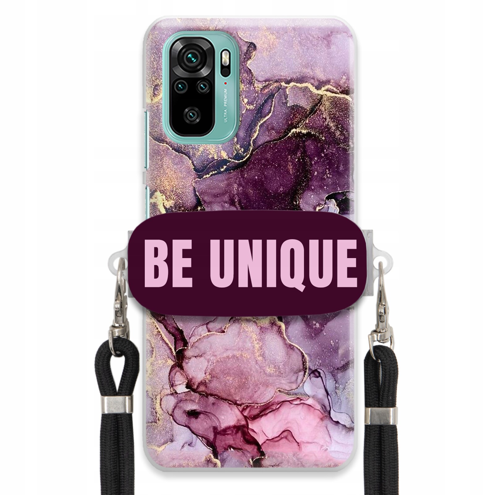 Pouzdro Premium pro Xiaomi Redmi Note 10 Sklopná šňůra Černý Fialový Mramor