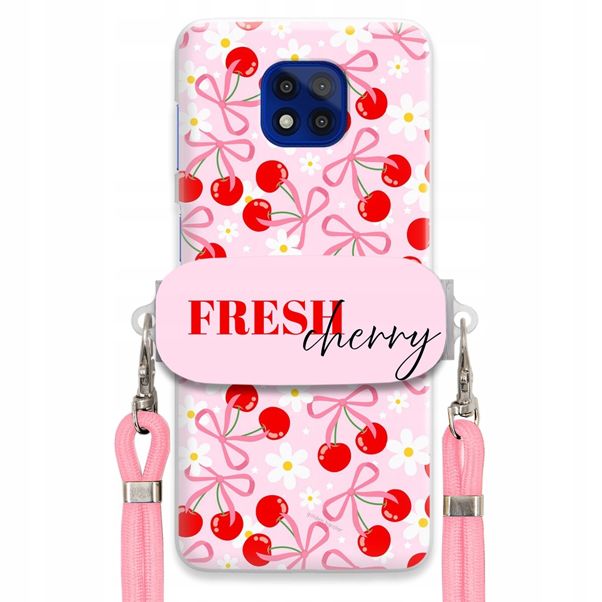 Pouzdro pro Motorola G Power 2021 Case Držák Šňůrka Růžová Cherry Kokardy