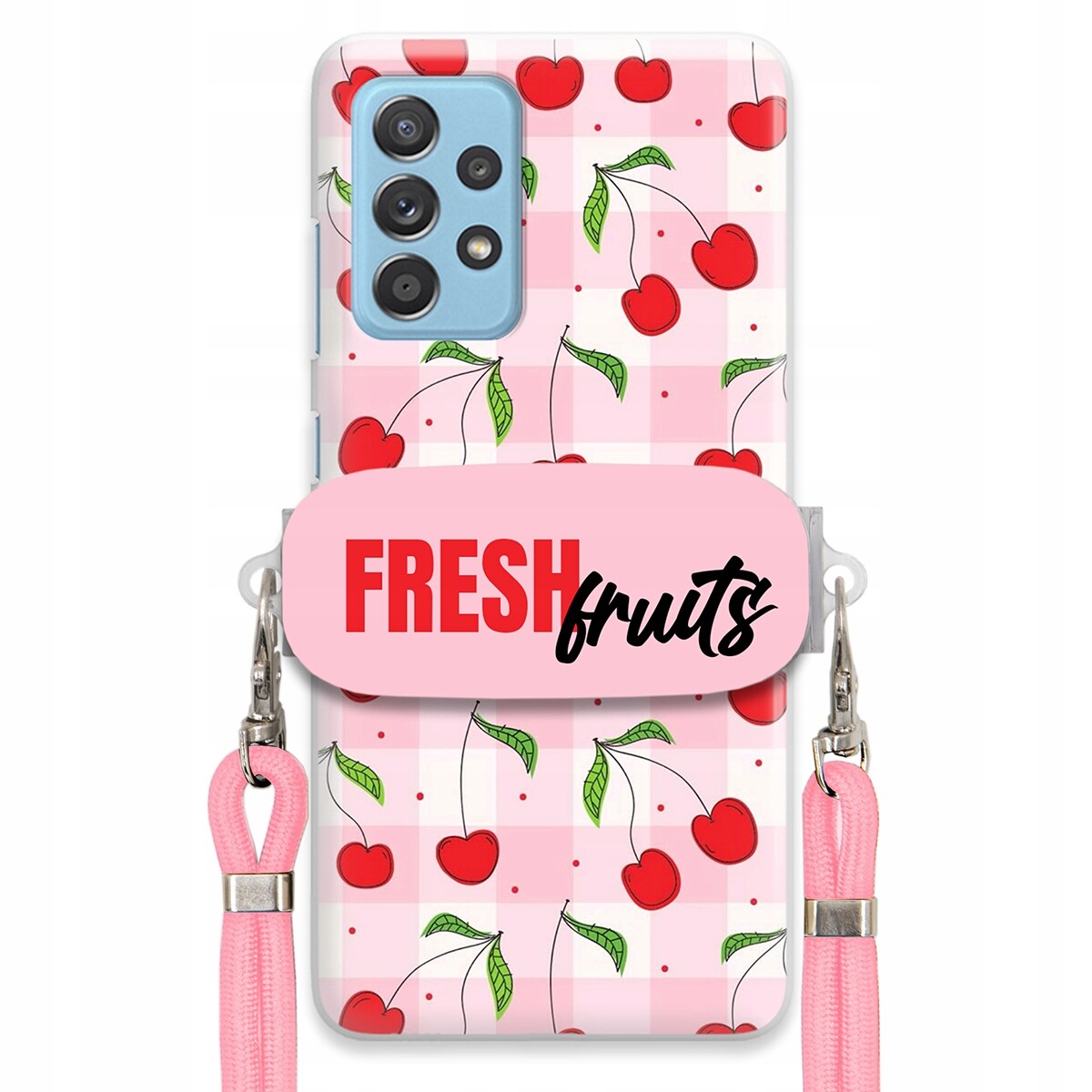 Pouzdro pro Samsung A33 5G Case Držák Šňůrka Růžová Fresh Fruits Mřížka