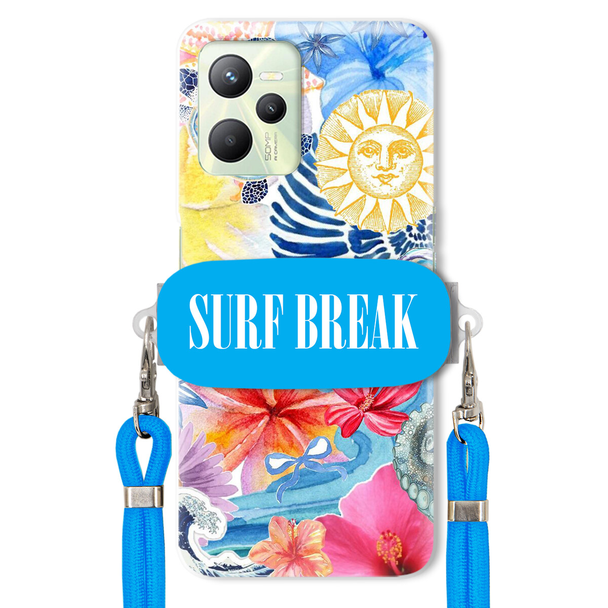 Pouzdro pro Realme C35 Modré Crossbody vodítko Držák Surf Break Lata